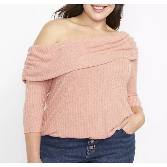 Lane Bryant Tops - NWT Lane Bryant One Shoulder Ribbed Knit Top Size 18/20 Banded Hem Honey Ginger